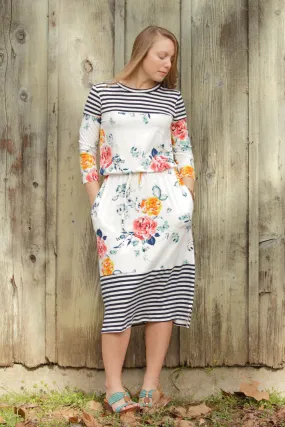 Floral with Stripes Midi Dress