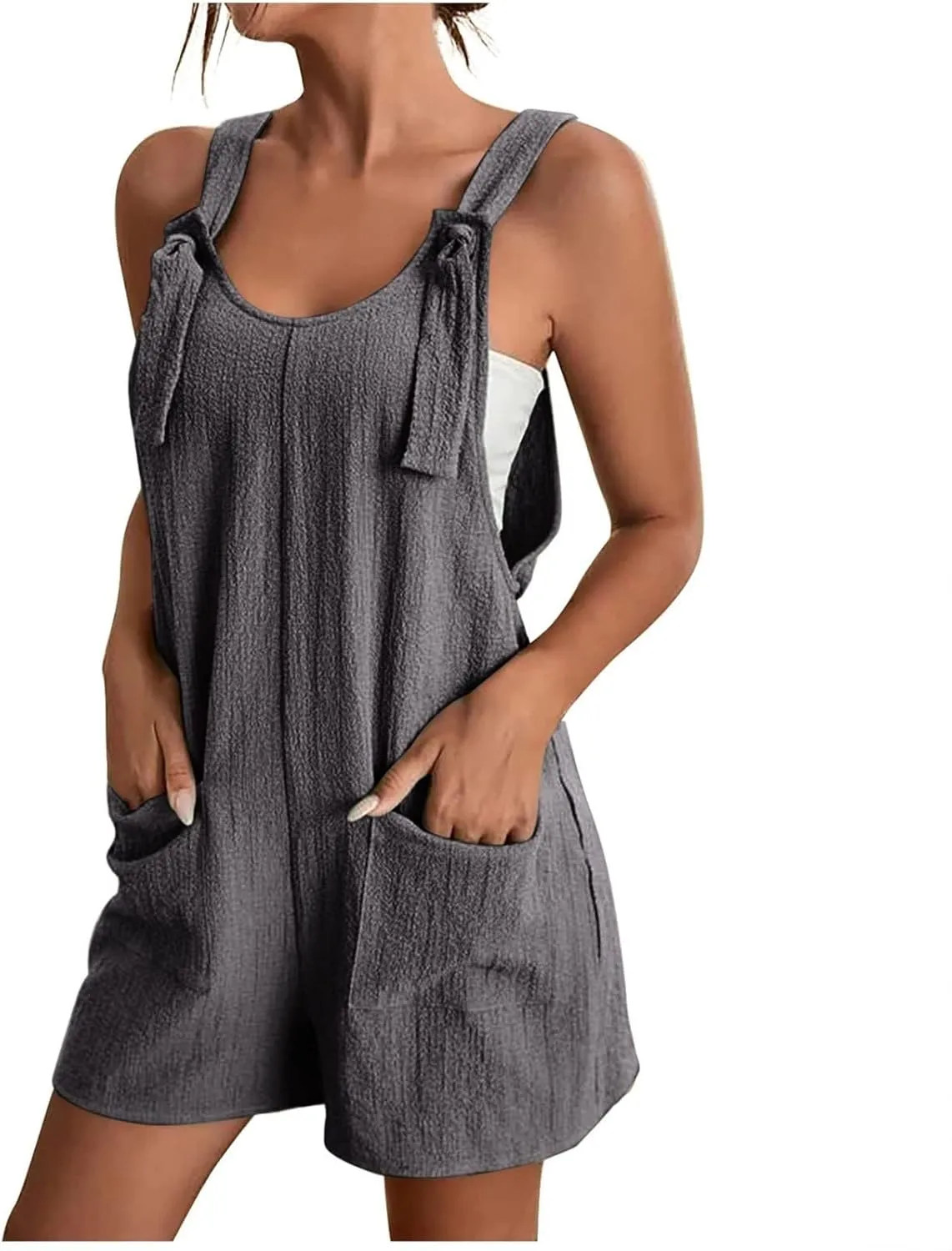 GOKKILRW Rompers for Women 2025 Shorts Casual Jumpsuit Trendy Loose Fit Sleeveless Overall Jumpsuits Summer Beach Outfits