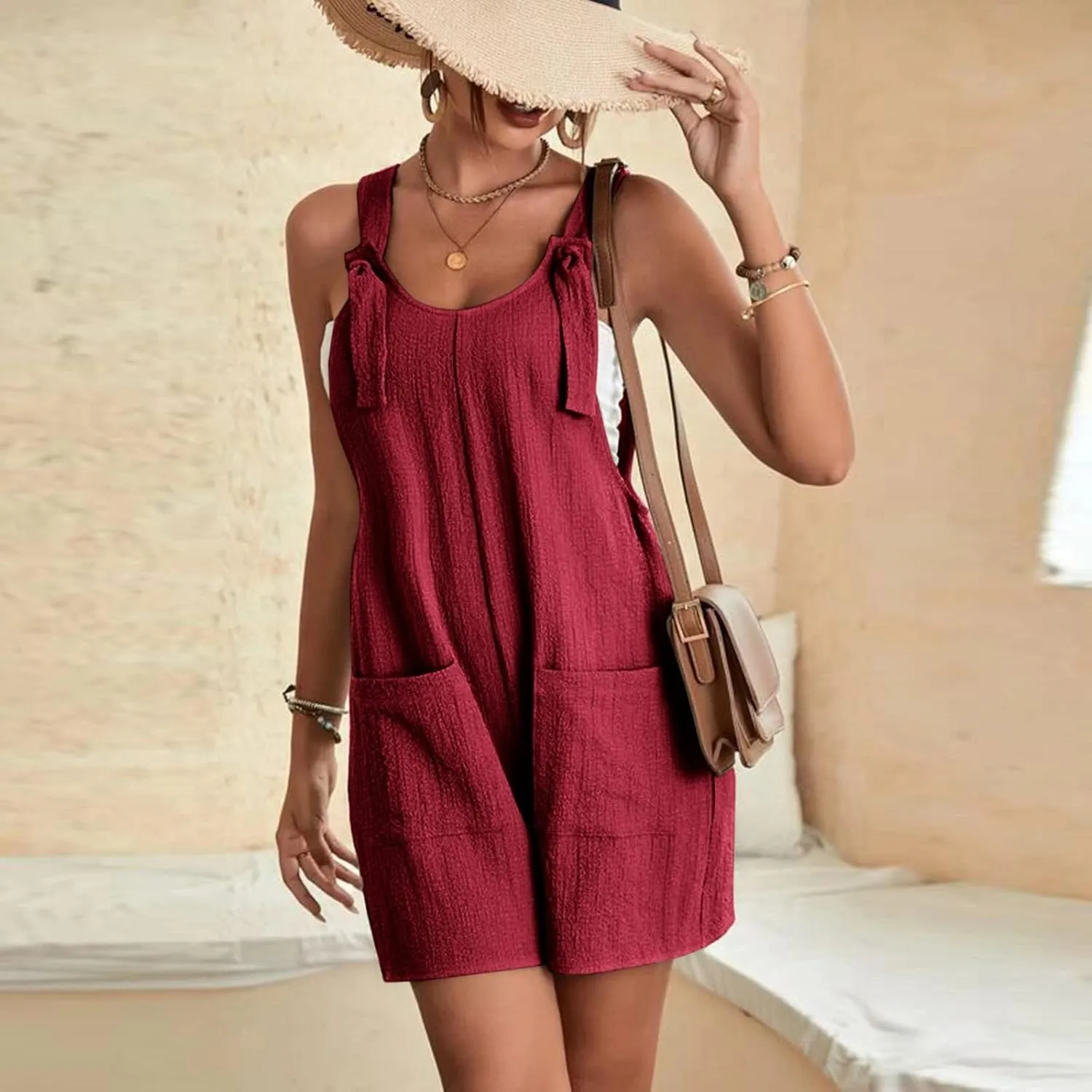 GOKKILRW Rompers for Women 2025 Shorts Casual Jumpsuit Trendy Loose Fit Sleeveless Overall Jumpsuits Summer Beach Outfits