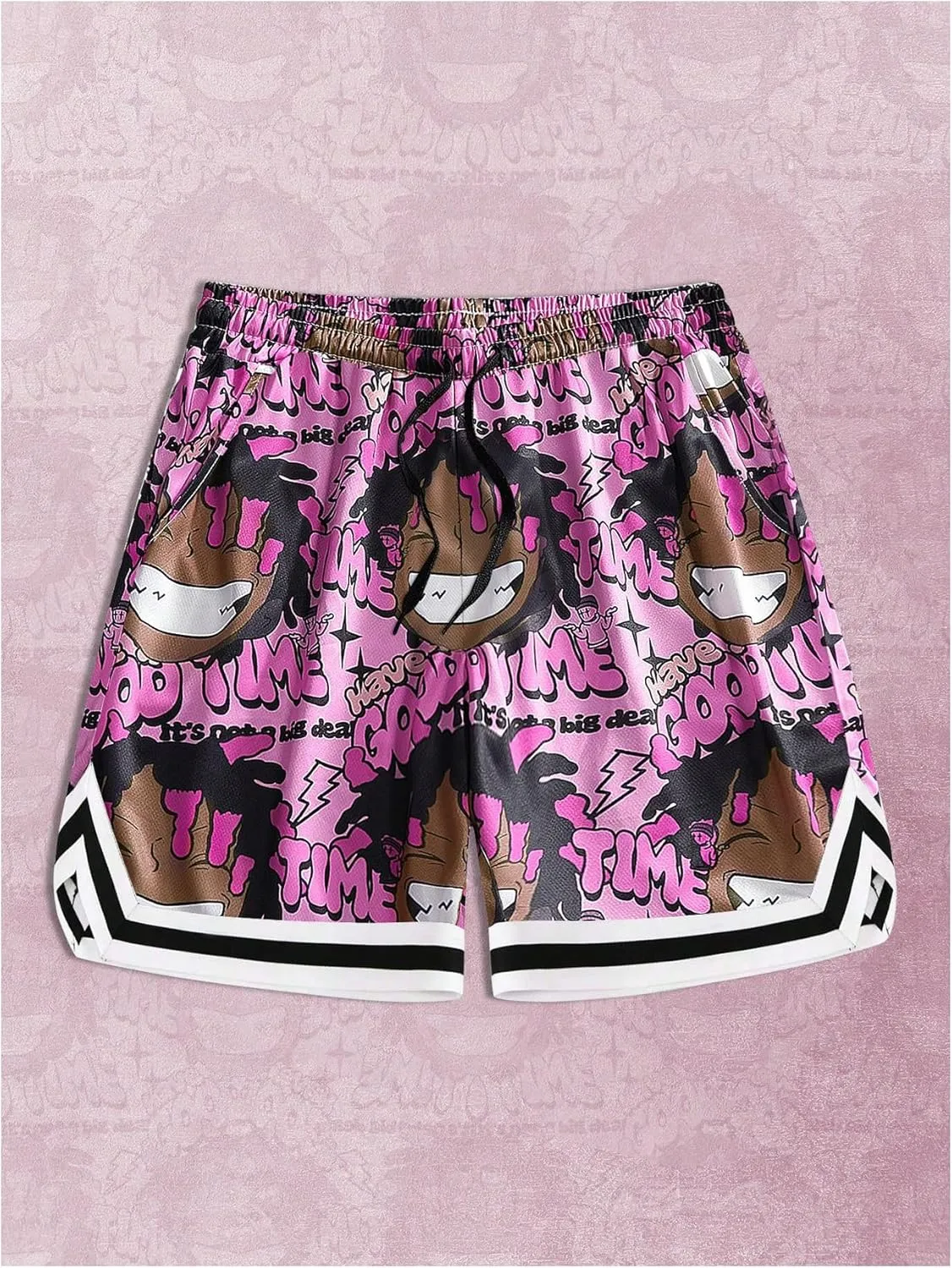 GORGLITTER Men's Striped Hem Drawstring Basketball Shorts Figure Graphic Quick Dry Running Gym Shorts