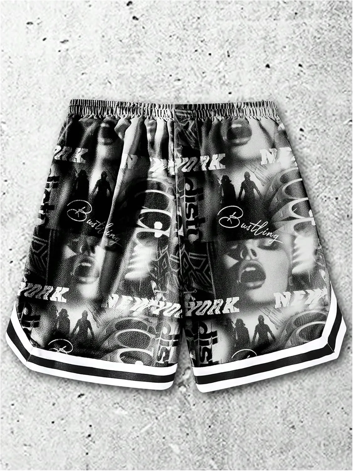 GORGLITTER Men's Striped Hem Drawstring Basketball Shorts Figure Graphic Quick Dry Running Gym Shorts