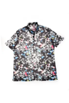 Grey Geo Print Polo Shirt