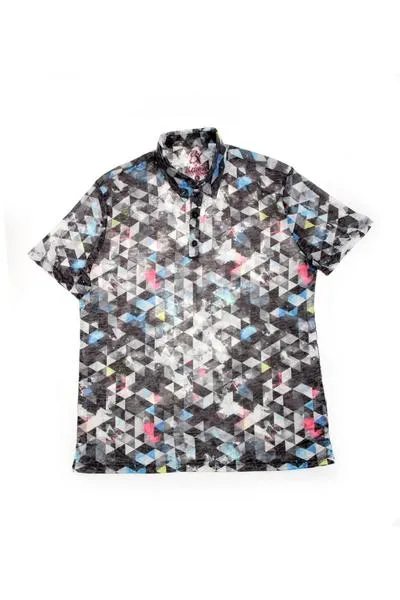 Grey Geo Print Polo Shirt