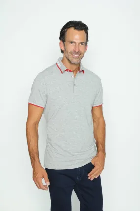 Grey Polo With Red And White Trim