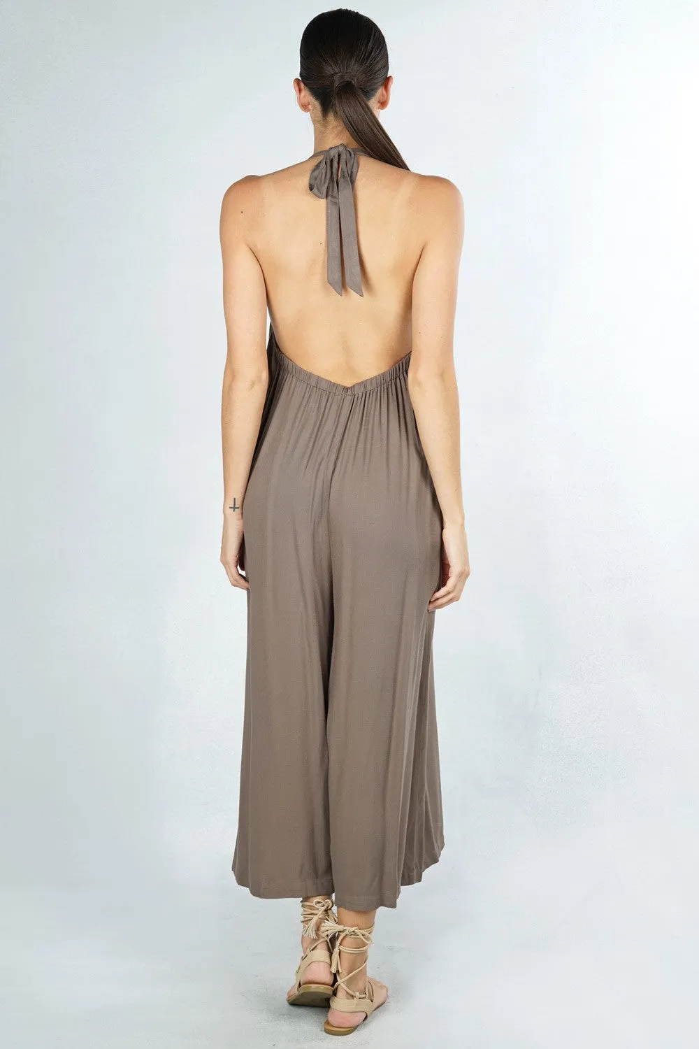 Halter V Neck Open Back Jumpsuit