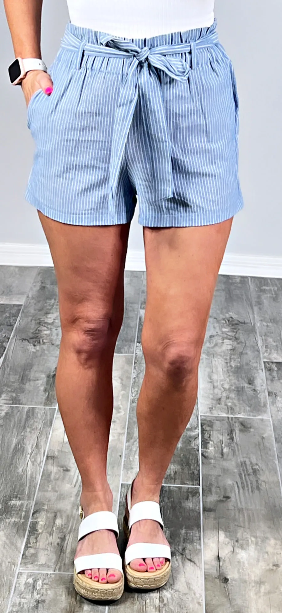 Know My Worth Striped Chambray Shorts