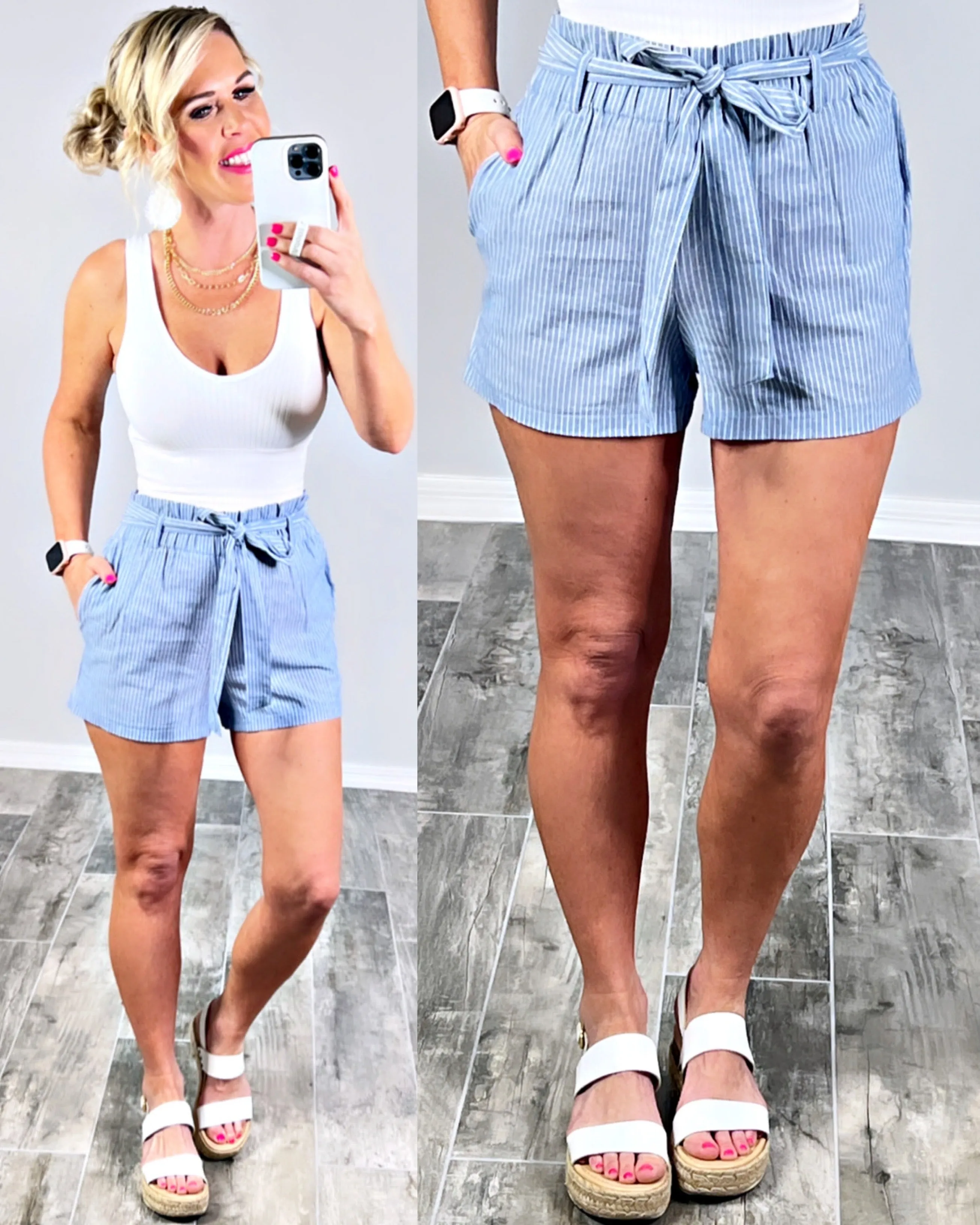 Know My Worth Striped Chambray Shorts