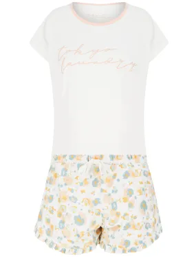 Leo Pastel Leopard Print 2 Pc Shortie Lounge Set in Coconut Milk - Tokyo Laundry