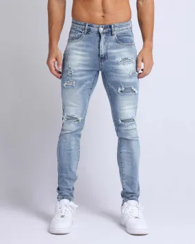 Light Wash Slim Fit Ripped Blue Jeans