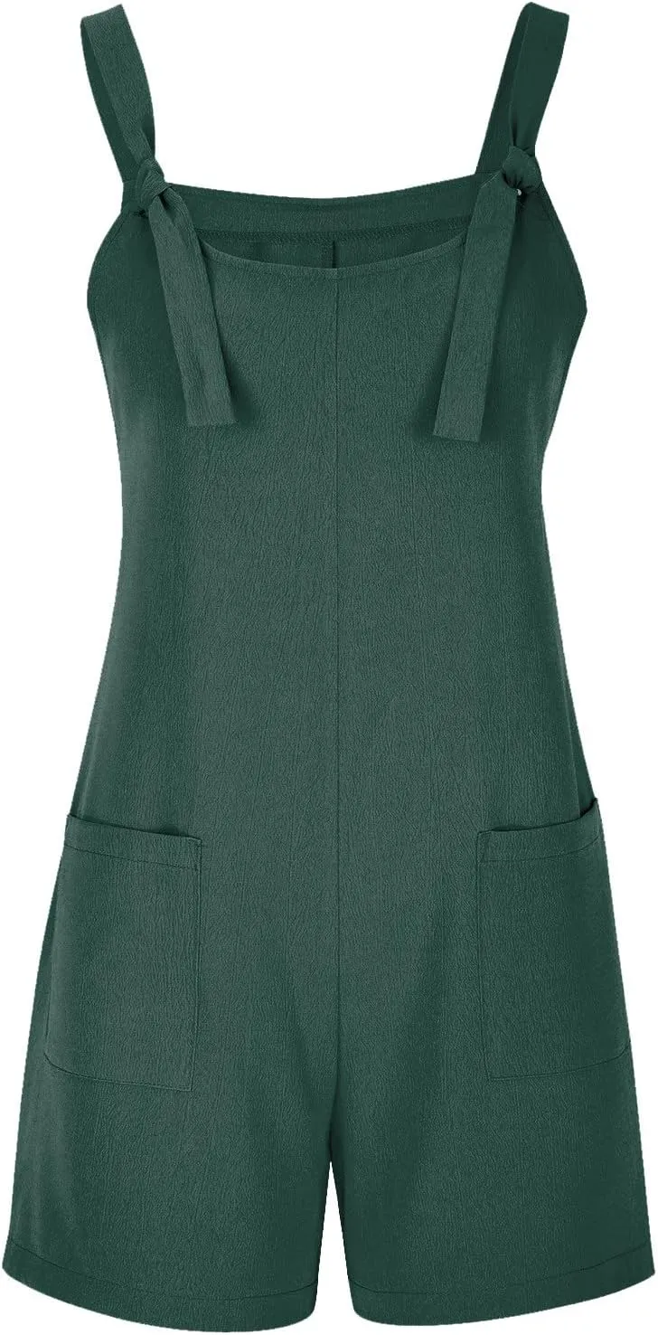 Linen Rompers for Women Overall Shorts with Pockets Shortalls Plus Size Adjustable Straps Short Jumpsuits Overalls