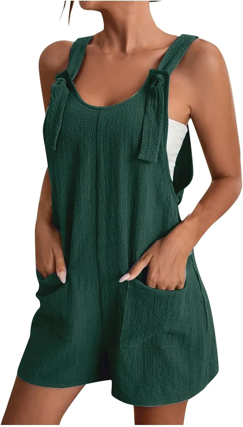 Linen Rompers for Women Overall Shorts with Pockets Shortalls Plus Size Adjustable Straps Short Jumpsuits Overalls