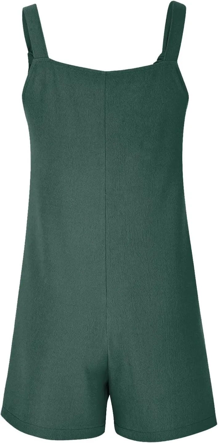 Linen Rompers for Women Overall Shorts with Pockets Shortalls Plus Size Adjustable Straps Short Jumpsuits Overalls