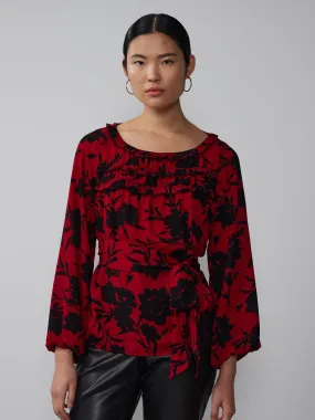 Long Sleeve Round Neck Floral Blouse