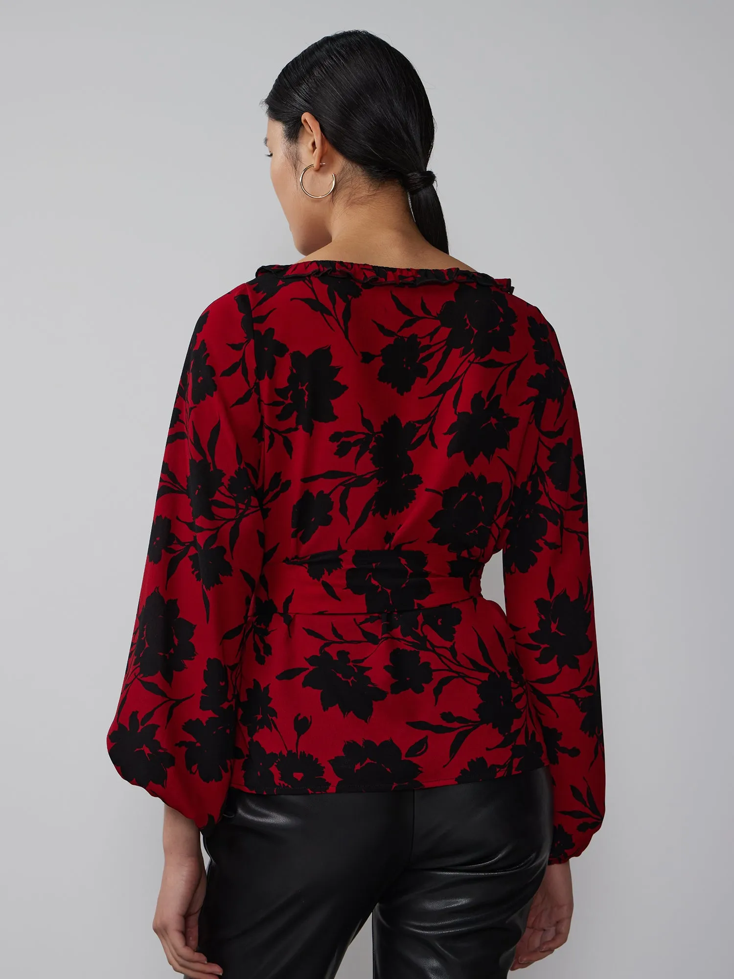 Long Sleeve Round Neck Floral Blouse