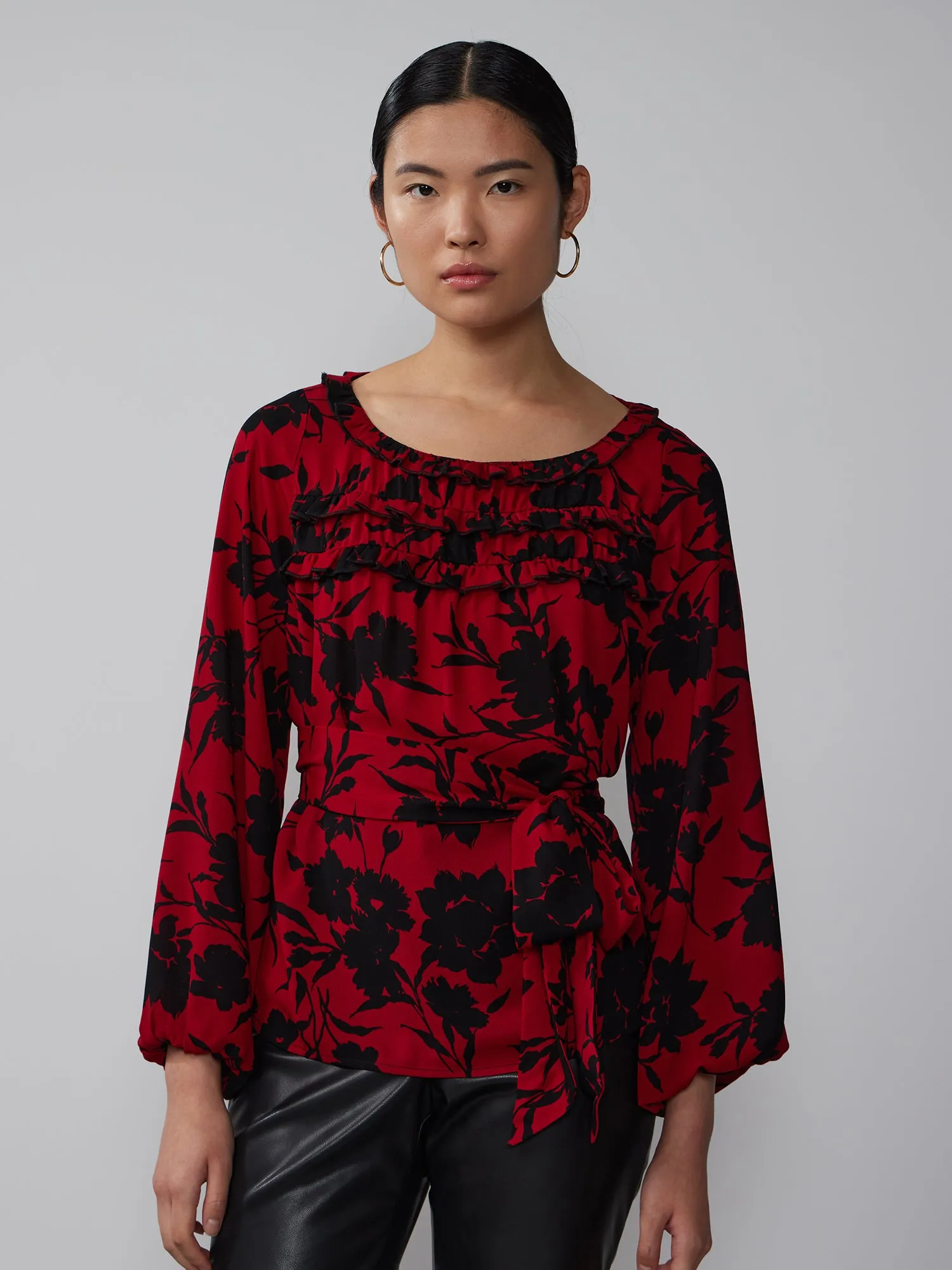 Long Sleeve Round Neck Floral Blouse