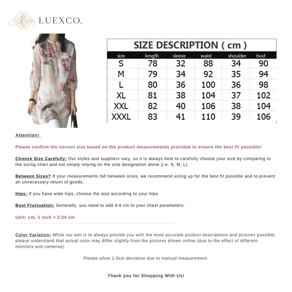 Luexco Floral Linen Top 3/4 Sleeve Top Lightweight