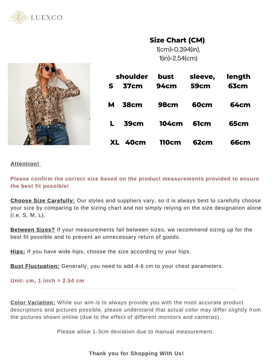 Luexco Leopard Print Blouse Long Sleeve Turn Down Collar Loose
