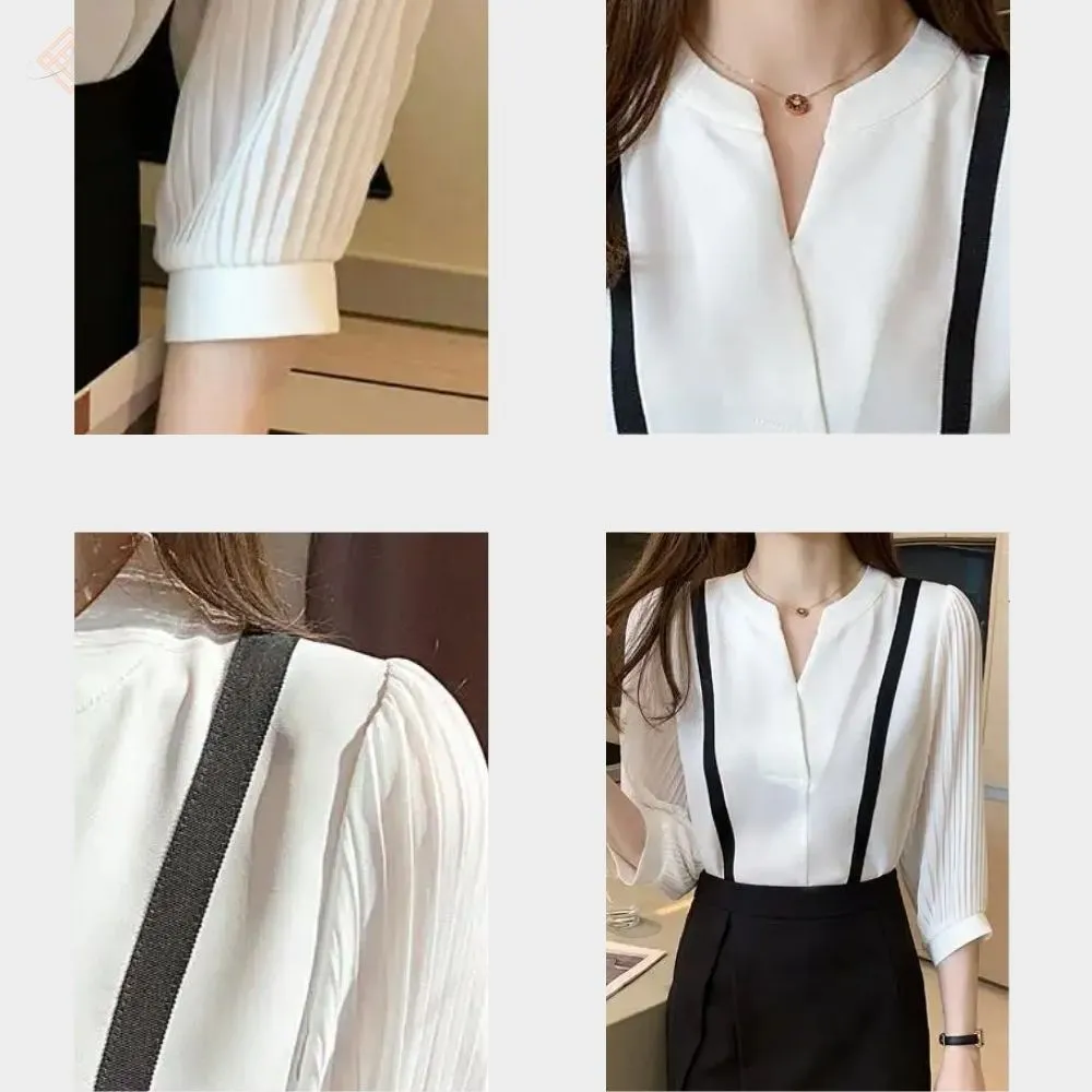 Luexco Mid-Sleeve Blouse Prim Chic Chiffon Top