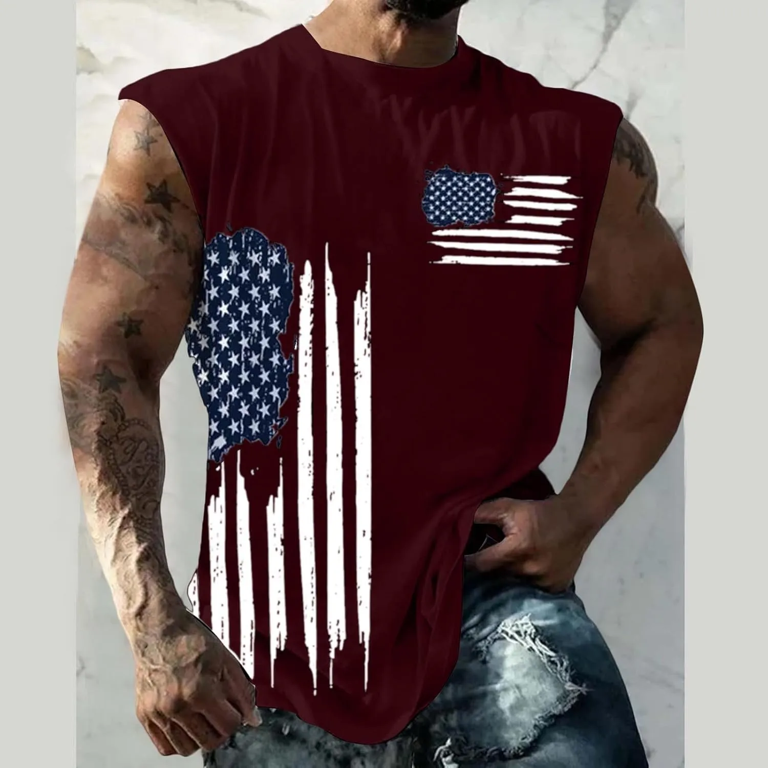 Men's Big and Tall Sleeveless Tank Top American Flag Patriotic Shirts Plus Size USA Graphic Fashion Muscle Gym Tees Vest