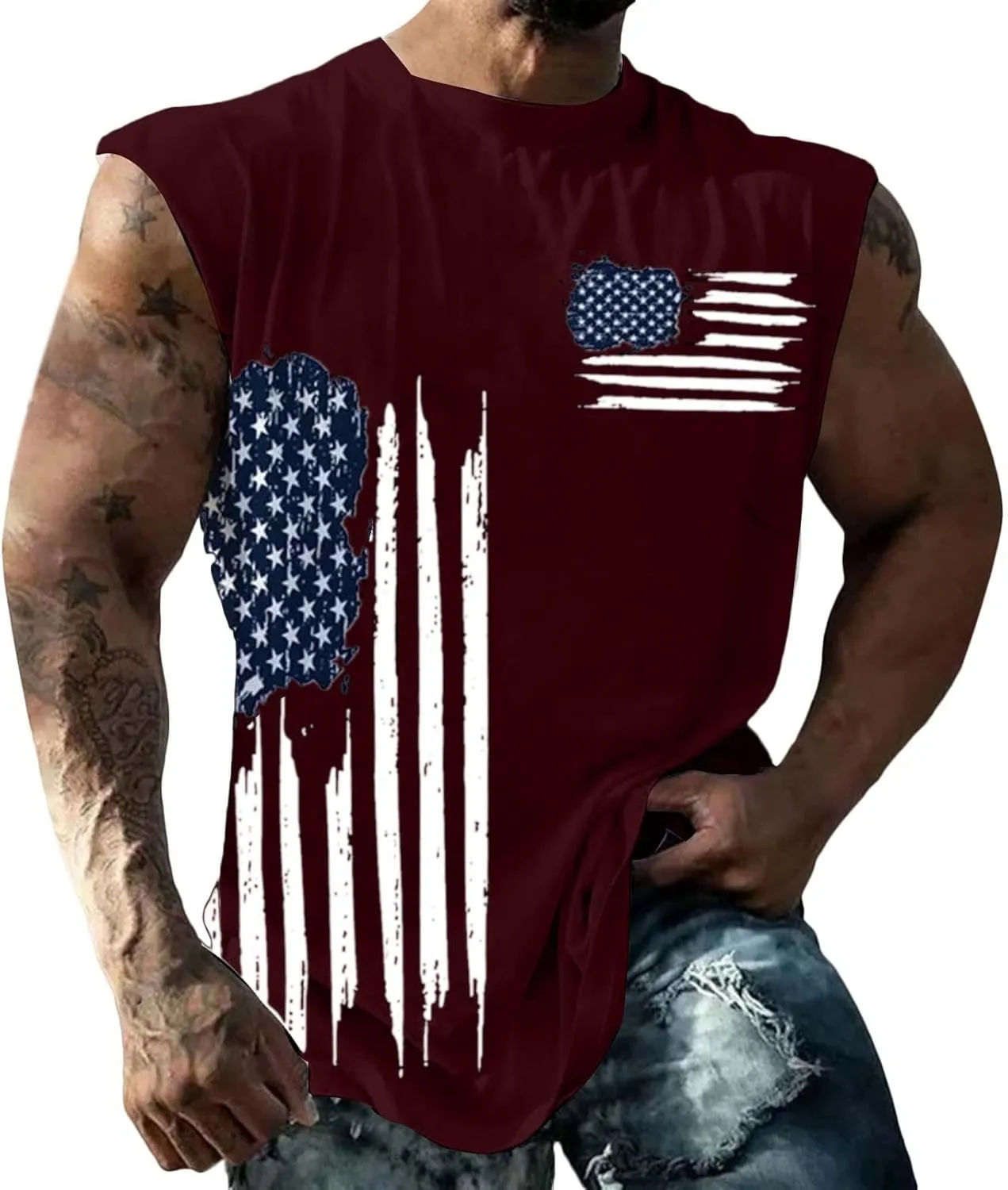Men's Big and Tall Sleeveless Tank Top American Flag Patriotic Shirts Plus Size USA Graphic Fashion Muscle Gym Tees Vest