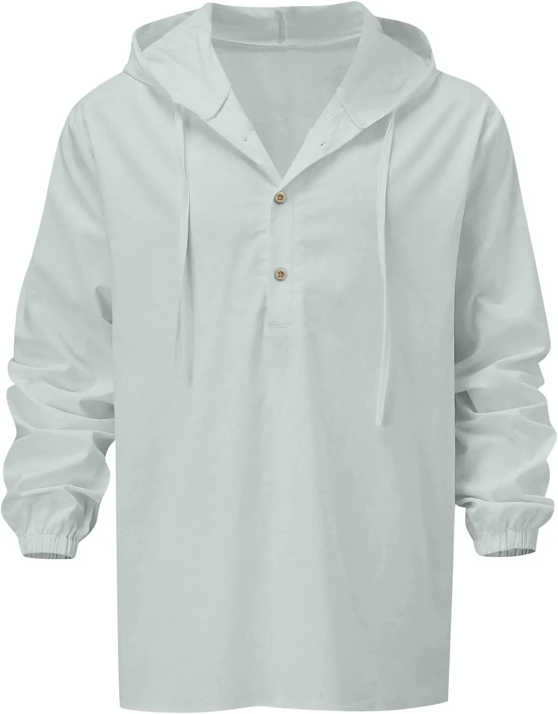 Mens Cotton Linen Hoodies Sun Protection Lightweight Beach Shirt Long Sleeve V Neck Button Down Hooded Shirt