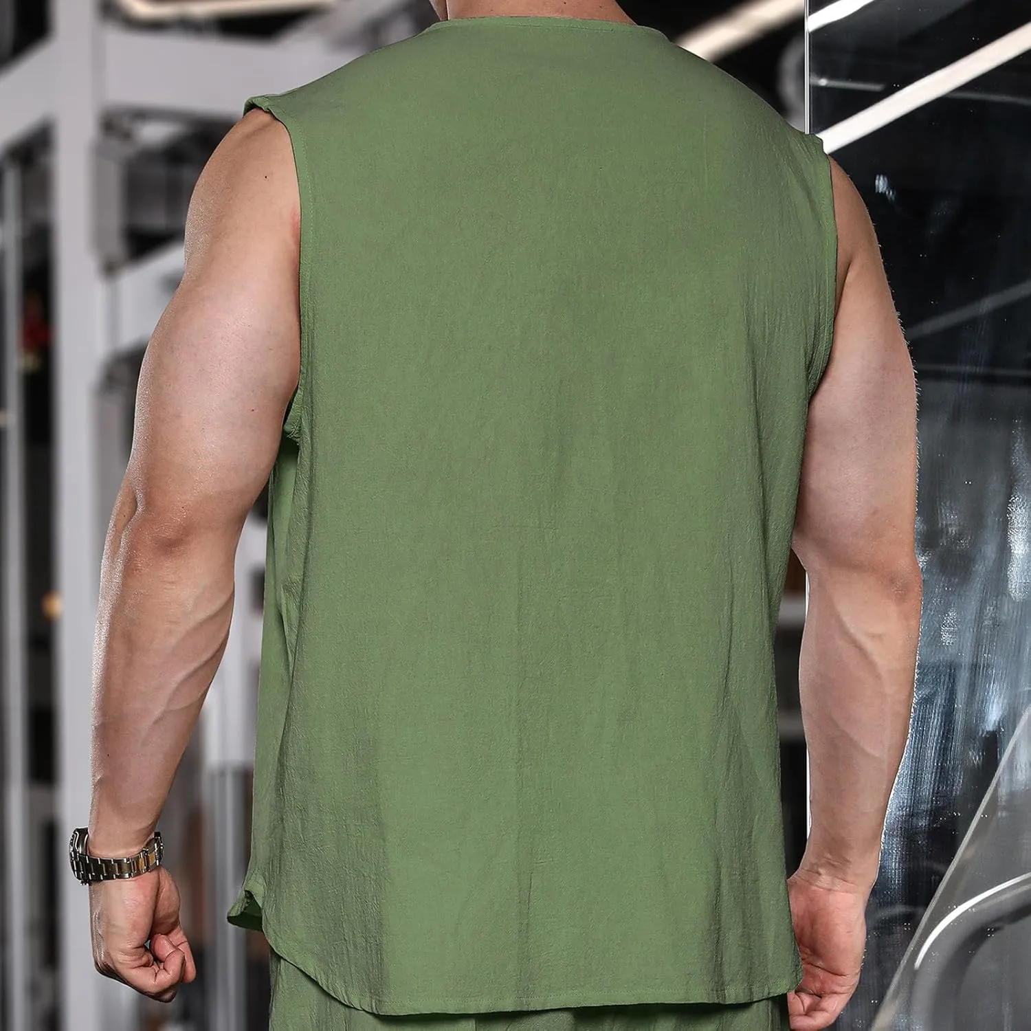 Men's Cotton Linen Vest Shirts Sleeveless Linen Shirt Button Down Tank Tops Crewneck Blouse Breathable Linen Vests Cardigan