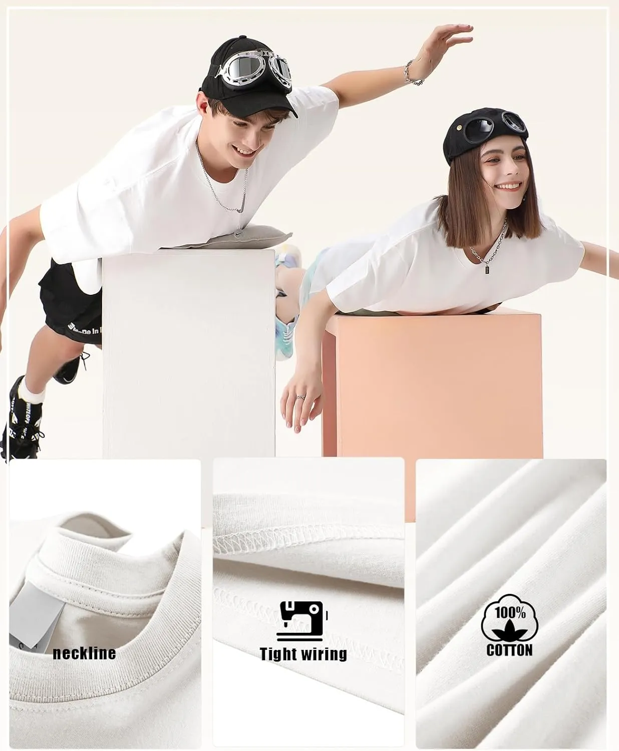 Men's Cotton T-Shirts Oversized Unisex Short Sleeve Crew Neck Loose Basic Tops Solid Athletic Tee
