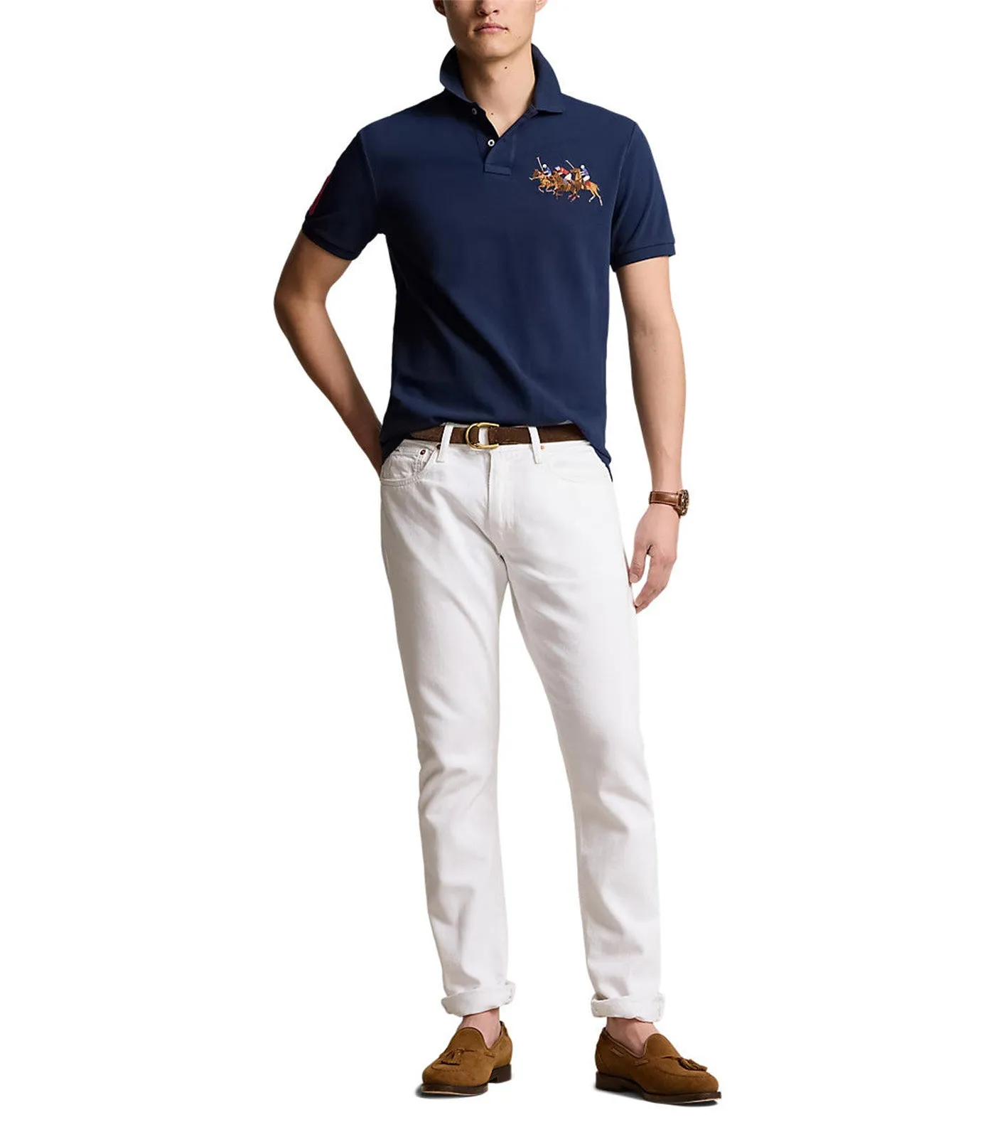 Men's Custom Slim Fit Triple-Pony Polo Shirt Newport Navy