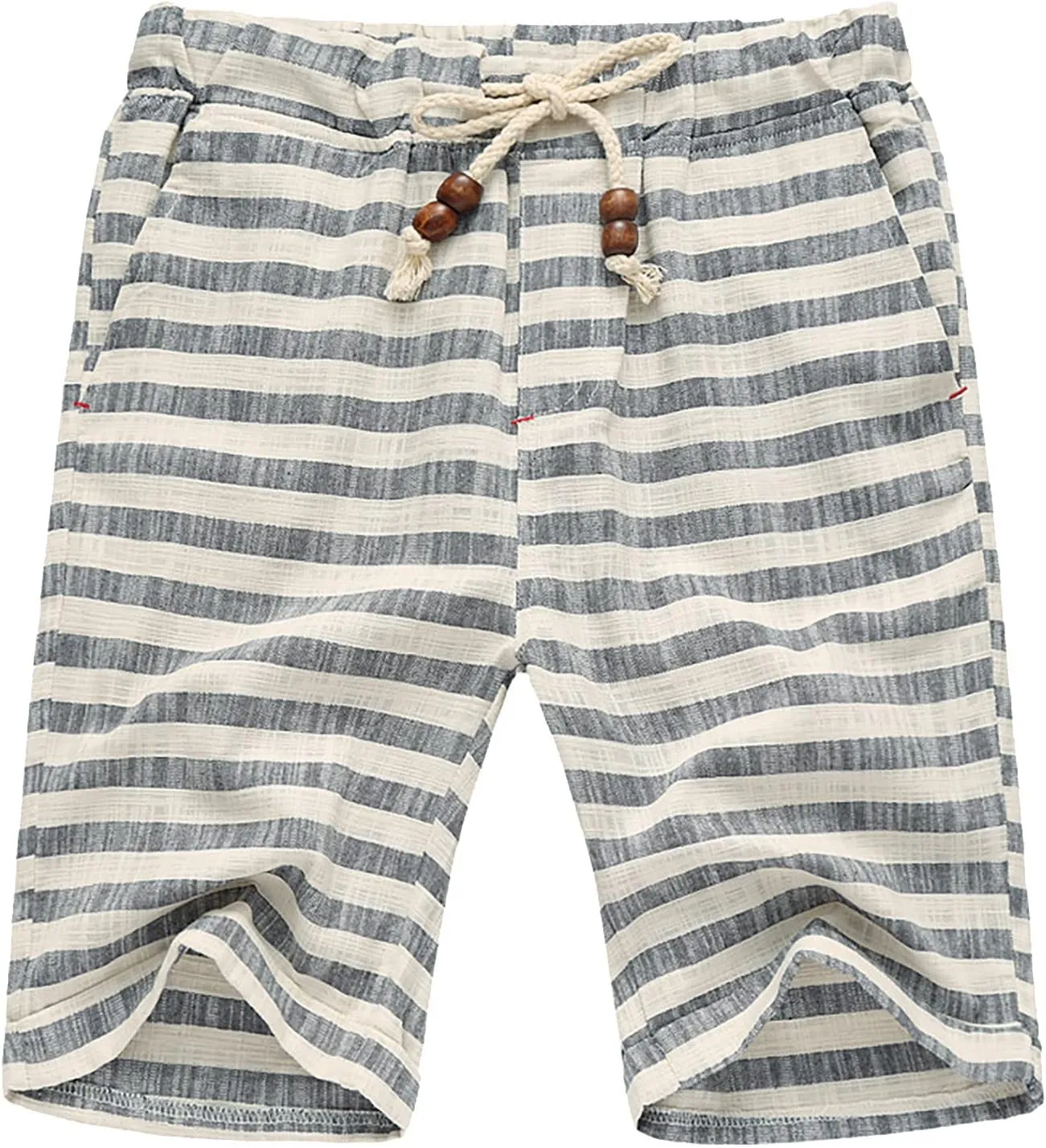 Men's Summer Casual Linen Drawstring Striped Beach Shorts Men Lounge Short Sleep Shorts Pajama Bottoms