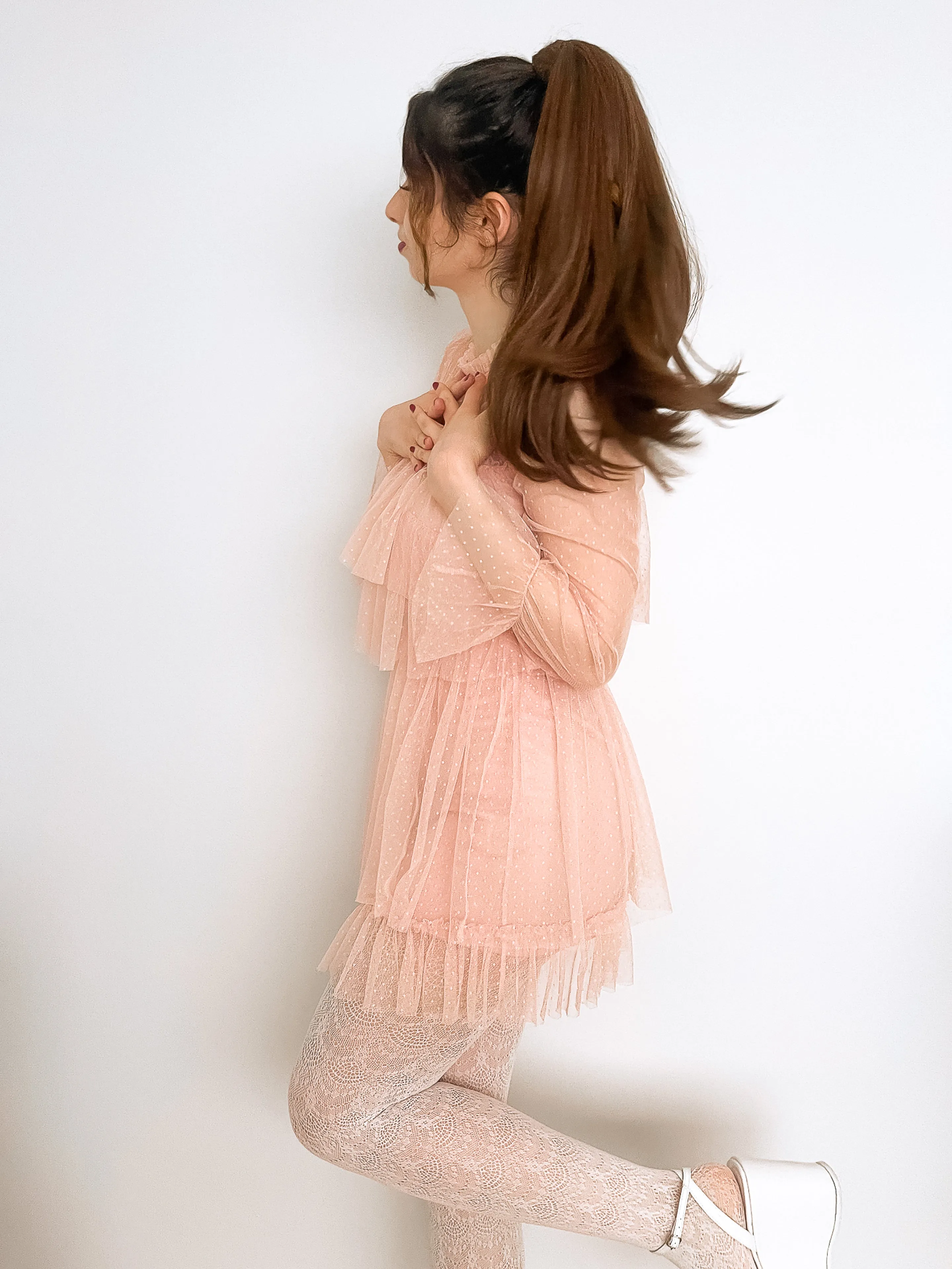 Mesh Polka Dot Dress Pink