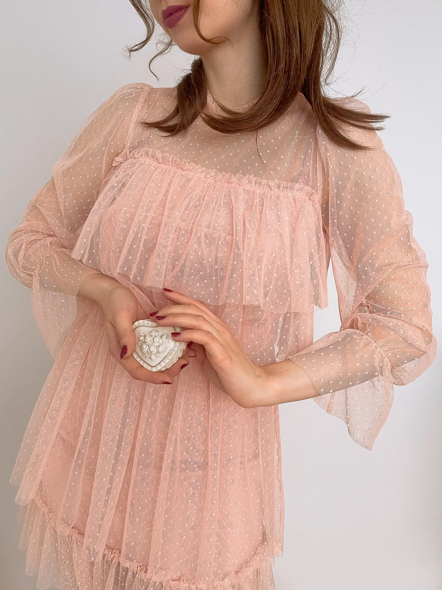 Mesh Polka Dot Dress Pink