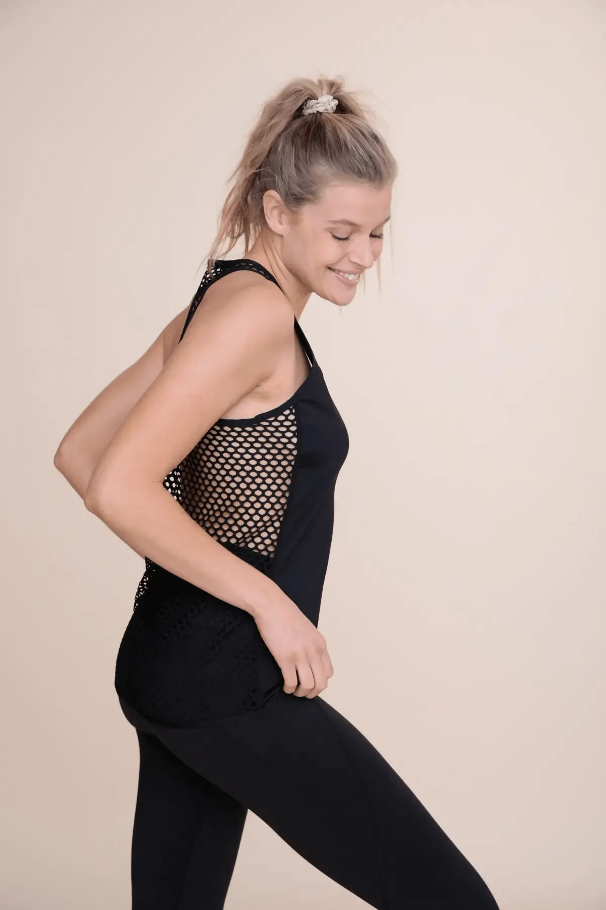 Mono B Fishnet Racerback Active Tank - Black