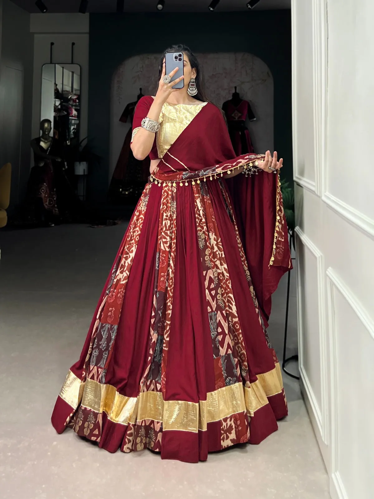 Navratri Garba Traditional Maroon Pure Cotton Chaniya Choli for Women's