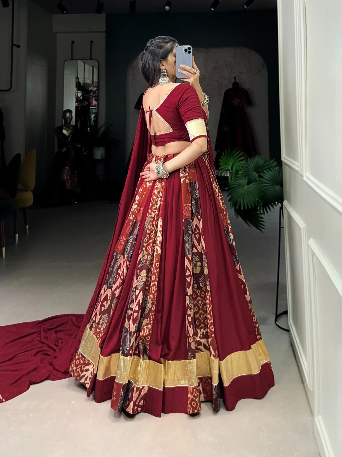 Navratri Garba Traditional Maroon Pure Cotton Chaniya Choli for Women's