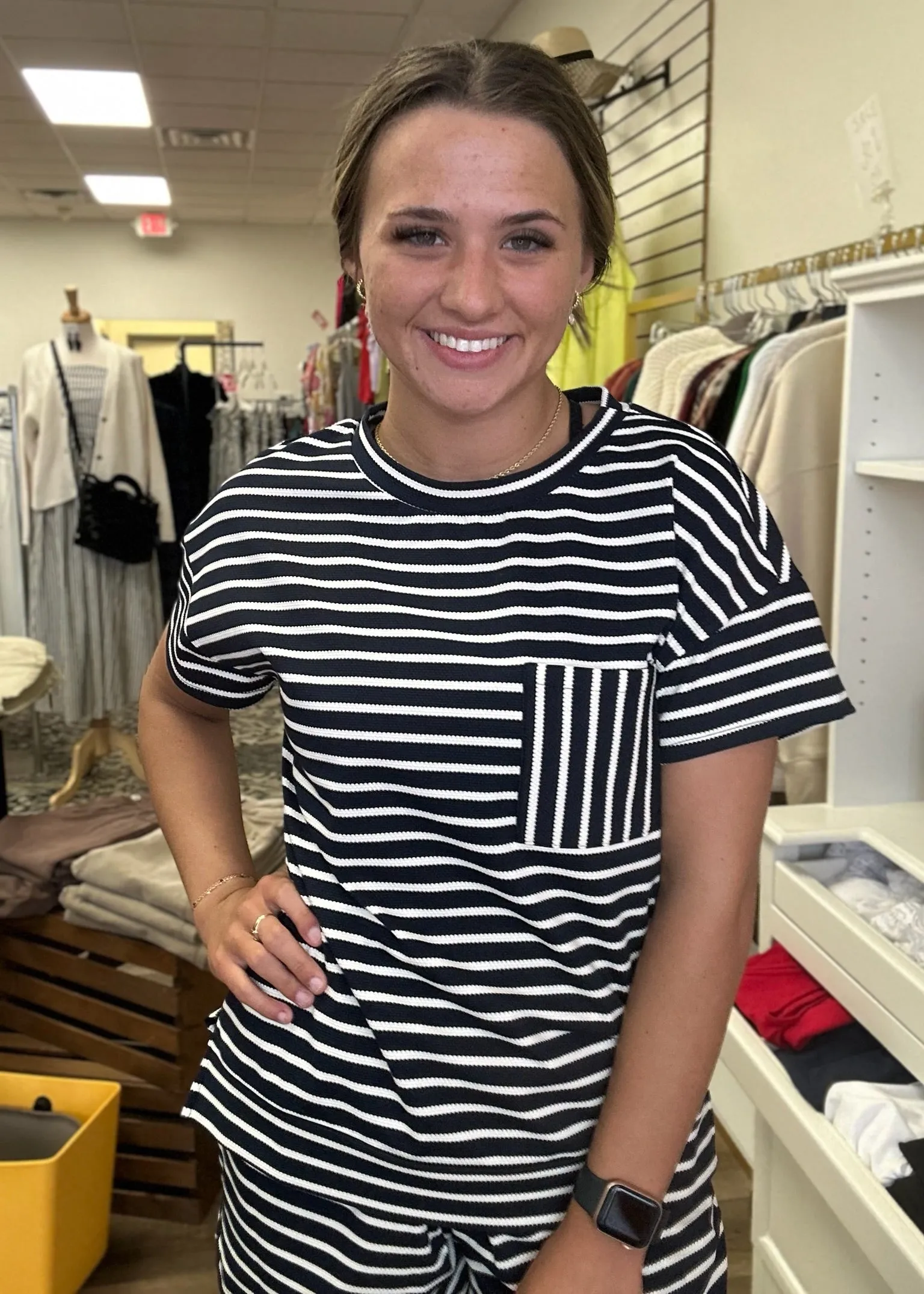 Navy/White Striped Short Set