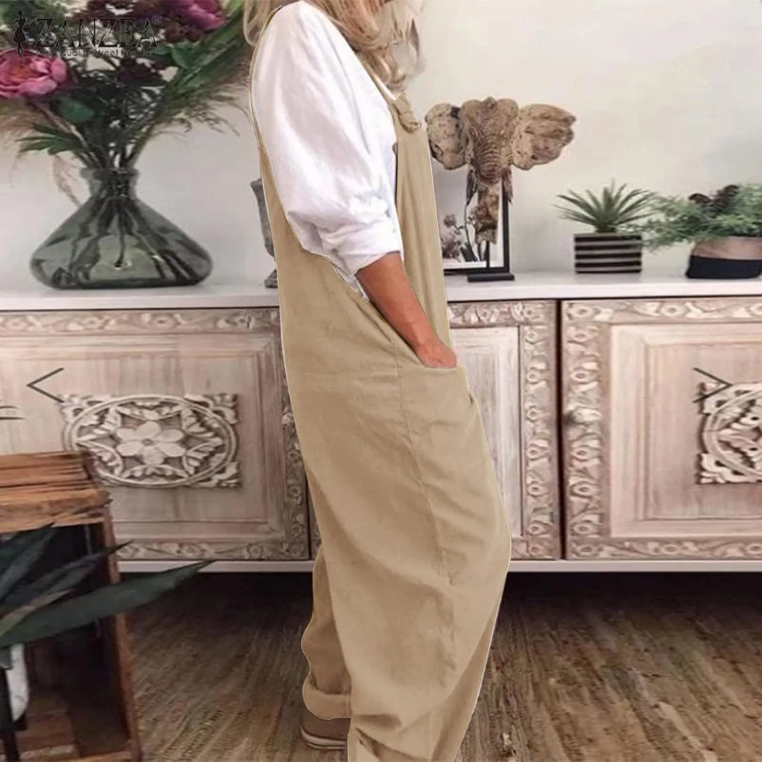 Overalls for Women Linen Plus Size Casual Sleeveless Jumpsuits Loose Fit Adjustable Straps Rompers Bib Overall