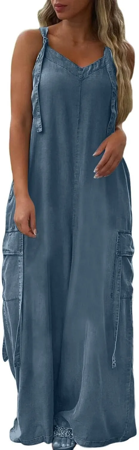Oversized Wide Leg Overalls for Women Loose Fit Adjustable Strap Casual Jumpsuits Baggy Flowy Palazzo Pants Rompers