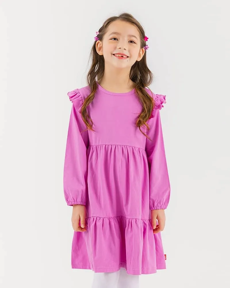 Ozkiz Casual Soft Cotton Long Sleeve Ruffle Dress Girls Toddler Little Kids 3T-7Y