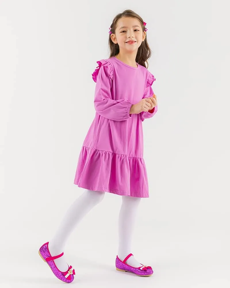 Ozkiz Casual Soft Cotton Long Sleeve Ruffle Dress Girls Toddler Little Kids 3T-7Y