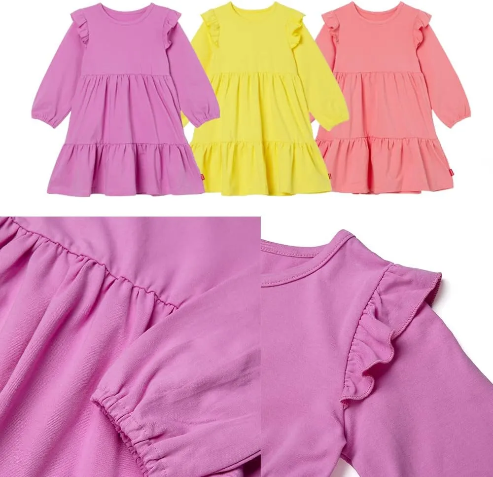 Ozkiz Casual Soft Cotton Long Sleeve Ruffle Dress Girls Toddler Little Kids 3T-7Y