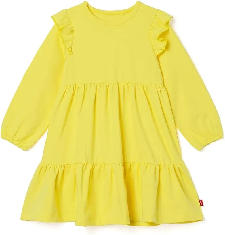 Ozkiz Casual Soft Cotton Long Sleeve Ruffle Dress Girls Toddler Little Kids 3T-7Y