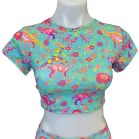 PASTEL PREHISTORIC | Baby Tee , Women's Festival Top, Rave Top | Rave Baby Tee | Baby Tee Festival | Dinosaur