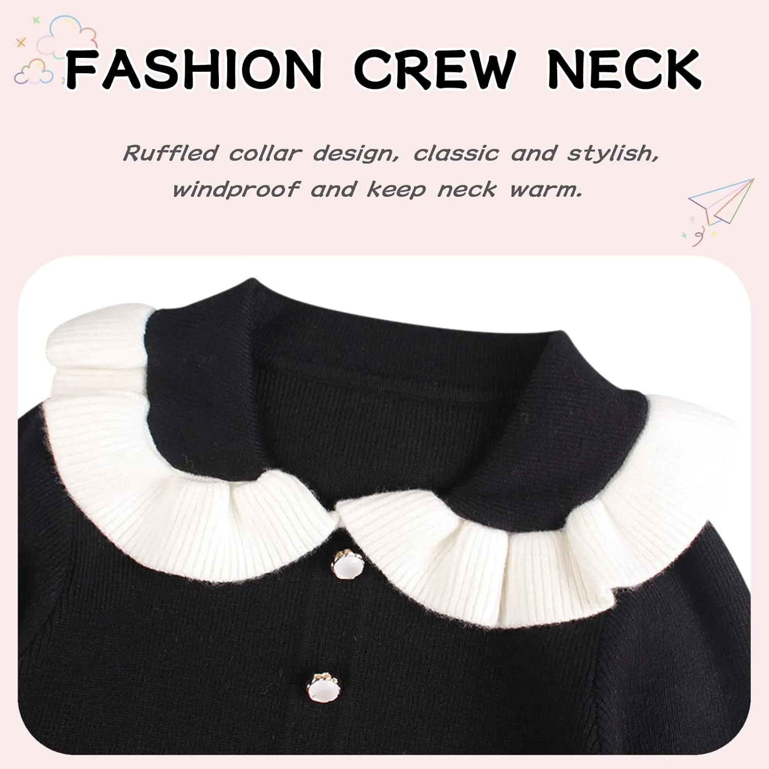 Peecabe Ruffles Toddler Girls Sweater Dress Soft Warm Long Sleeve V-Neck 2-6T Knitted Dress for Fall Winter