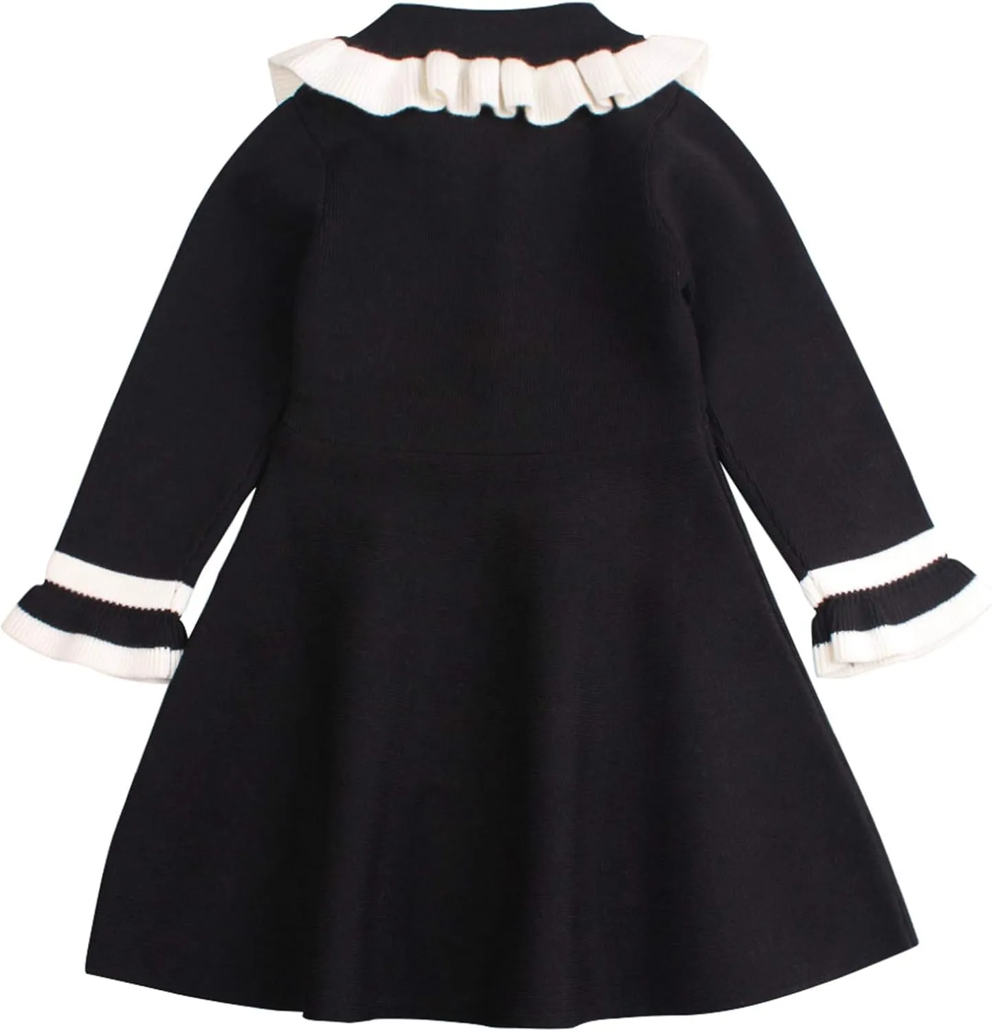 Peecabe Ruffles Toddler Girls Sweater Dress Soft Warm Long Sleeve V-Neck 2-6T Knitted Dress for Fall Winter