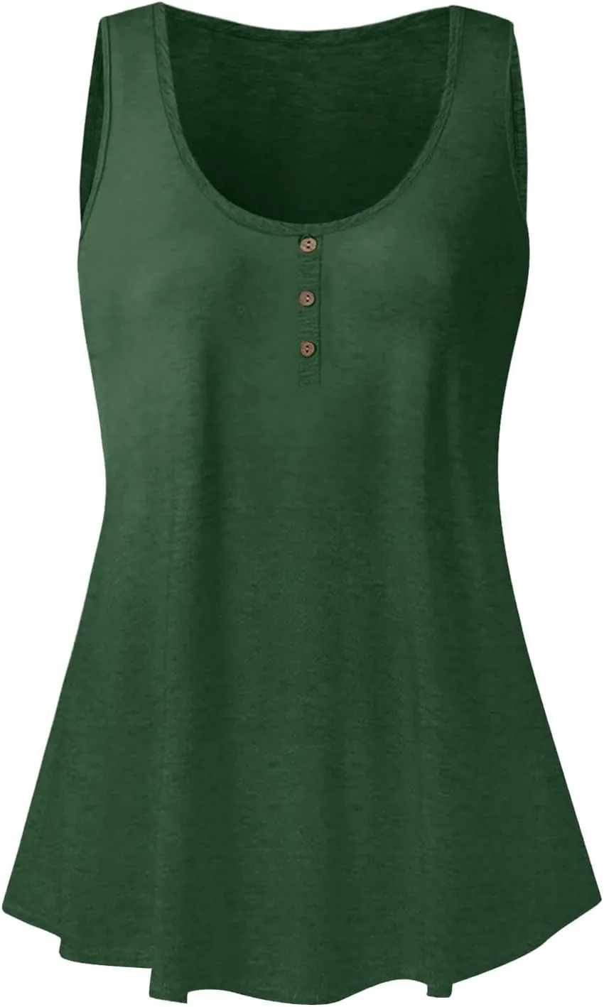Plus Size Tank Top for Women Summer Casual Baggy Sleeveless Top Breathable Crewneck Solid Button Tank Tops
