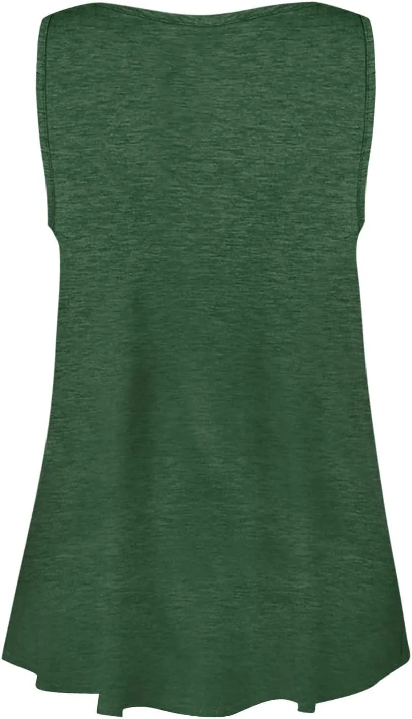 Plus Size Tank Top for Women Summer Casual Baggy Sleeveless Top Breathable Crewneck Solid Button Tank Tops