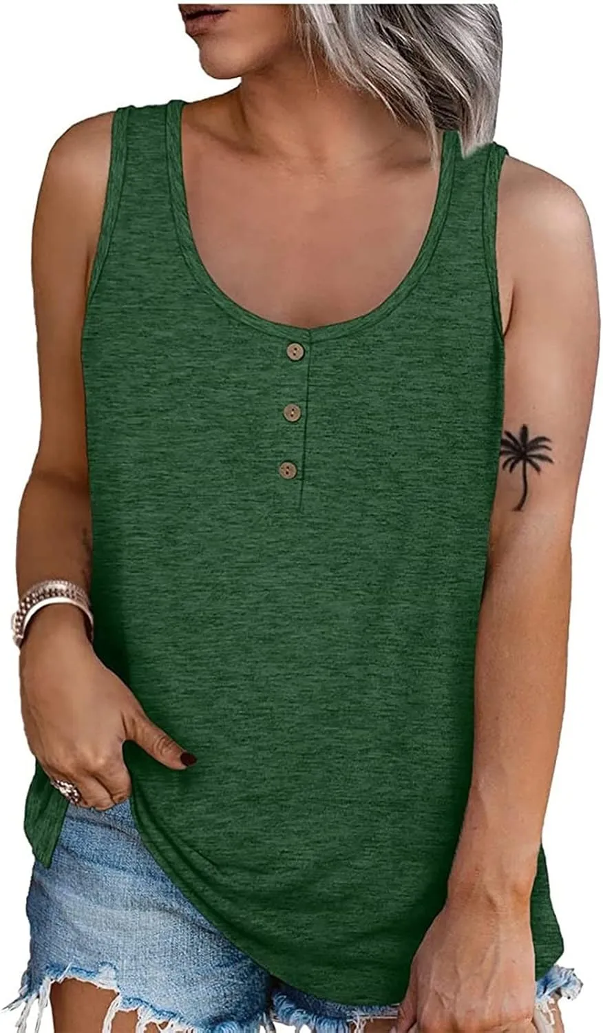 Plus Size Tank Top for Women Summer Casual Baggy Sleeveless Top Breathable Crewneck Solid Button Tank Tops