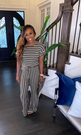 "Chill Day" Striped Jumpsuit (Olive)