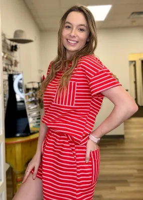 Red/Pink Striped Short Set