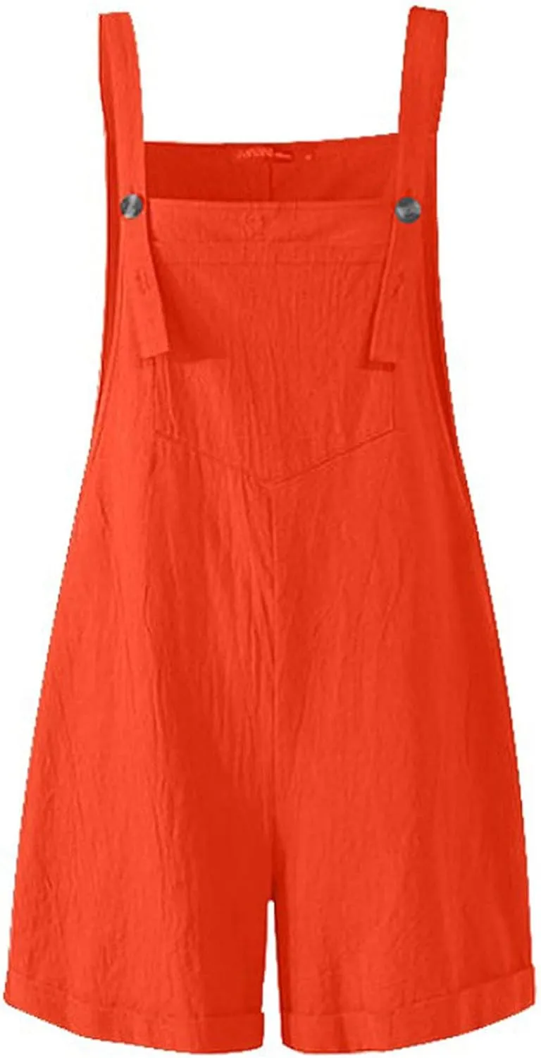 Rompers for Women Casual Cotton Linen Solid Jumpsuit Summer Sports Short Athletic Rompers Short Overalls